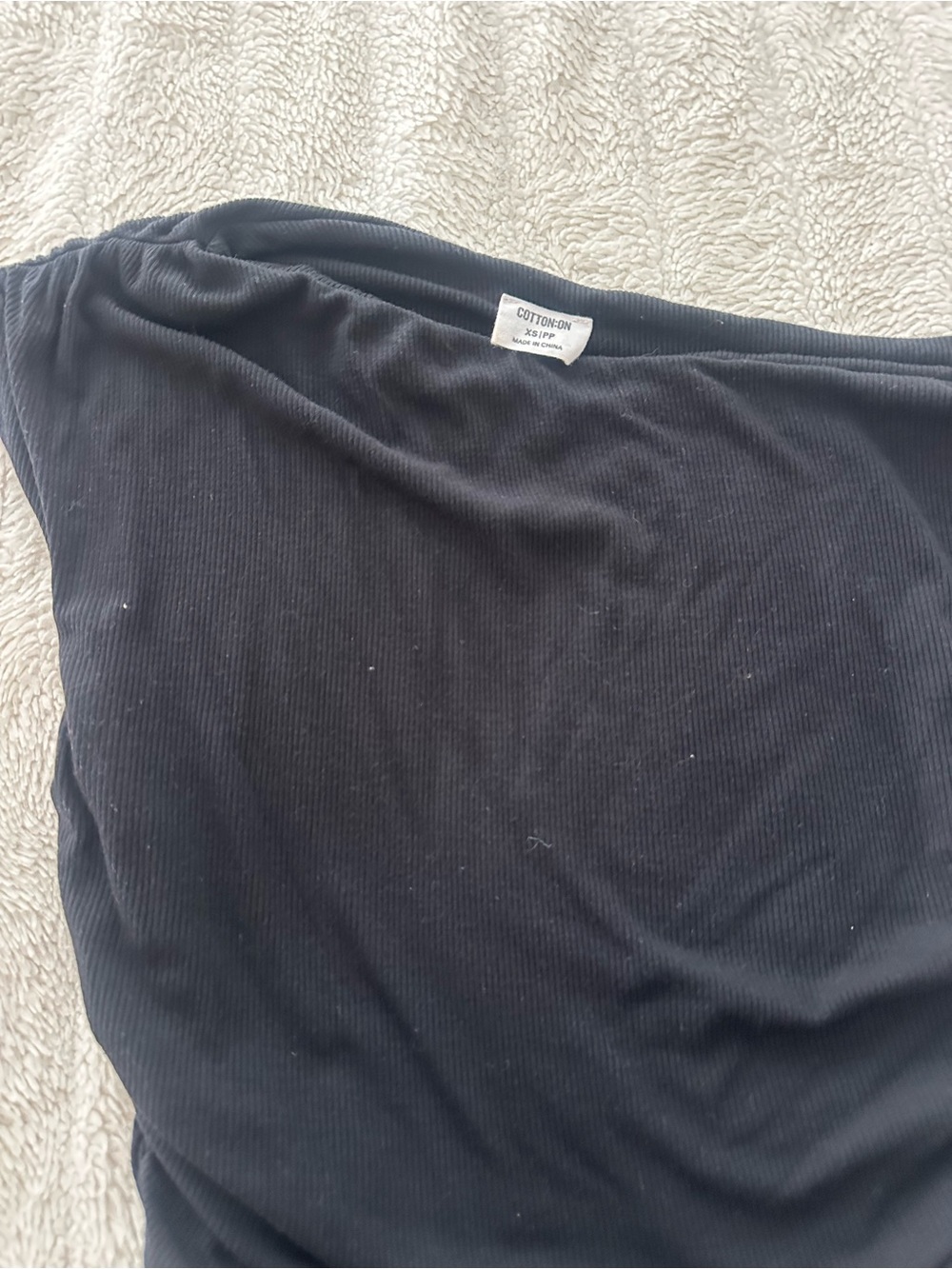 Ribbed Black Off-Shoulder Ruched Top - Picture 3 of 4